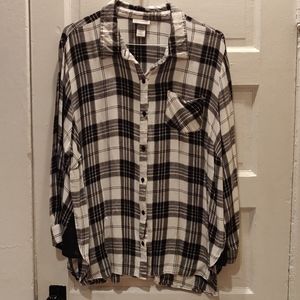 Catherine's black and white plaid top